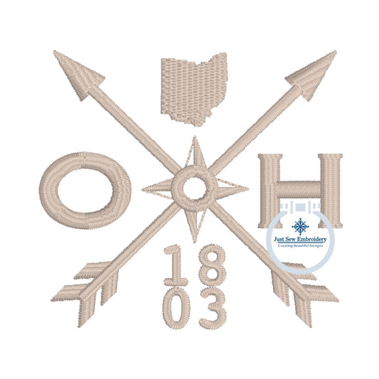 OH 1803 Arrow Embroidery Design Left Chest Hat 4x4 Ohio Compass Machine Embroidery