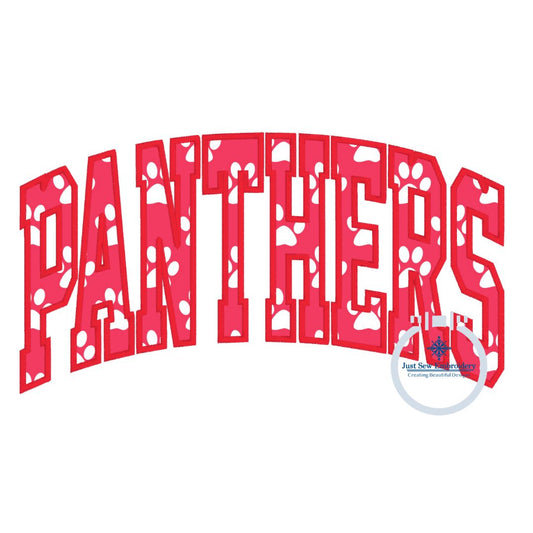 PANTHERS Arched Applique Embroidery Satin Stitch Design Machine Embroidery Three Sizes 8x8, 6x10, 8x12 Hoop
