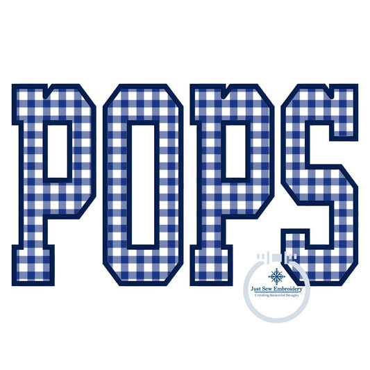 POPS Applique Embroidery Design Satin Edge Stitch Academic Font Four Sizes 5x7, 8x8, 6x10, and 7x12 Hoop