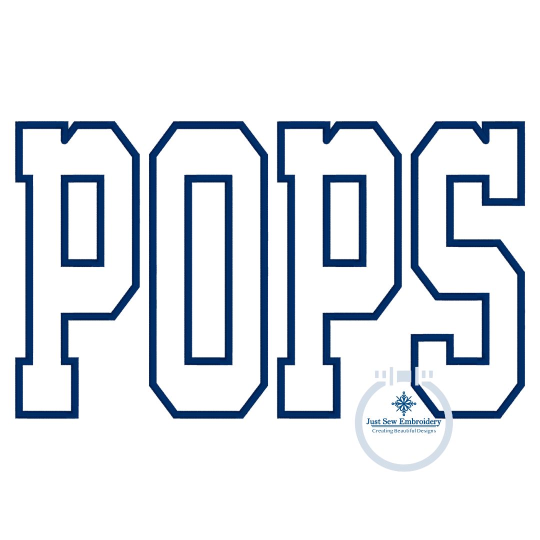 POPS Applique Embroidery Design Satin Edge Stitch Academic Font Four Sizes 5x7, 8x8, 6x10, and 7x12 Hoop