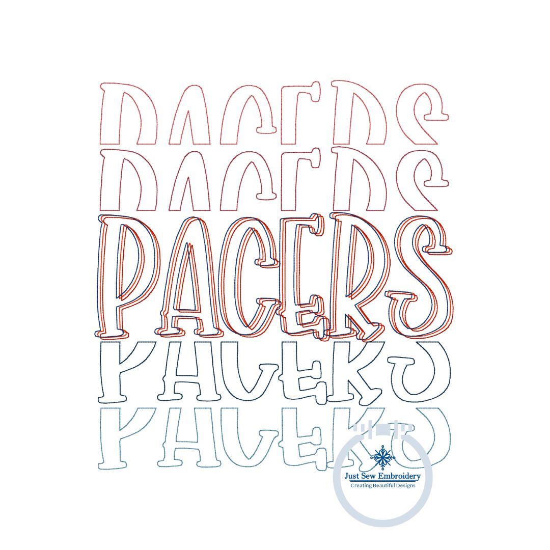 PACERS Embroidered Bean Stitch Repeat Design Five Sizes 4, 5, 6, 7, and 8 Inches Tall