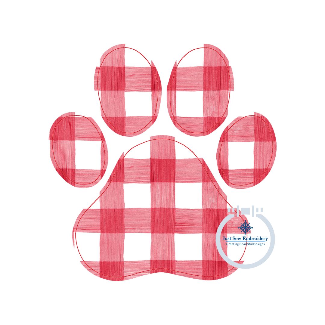 Paw Print Raggy Applique Embroidery Design Bean Edge Stitch Six Sizes 4 inch, 5 inch, 6 inch, 7 inch, 8 inch, and 9 inch.