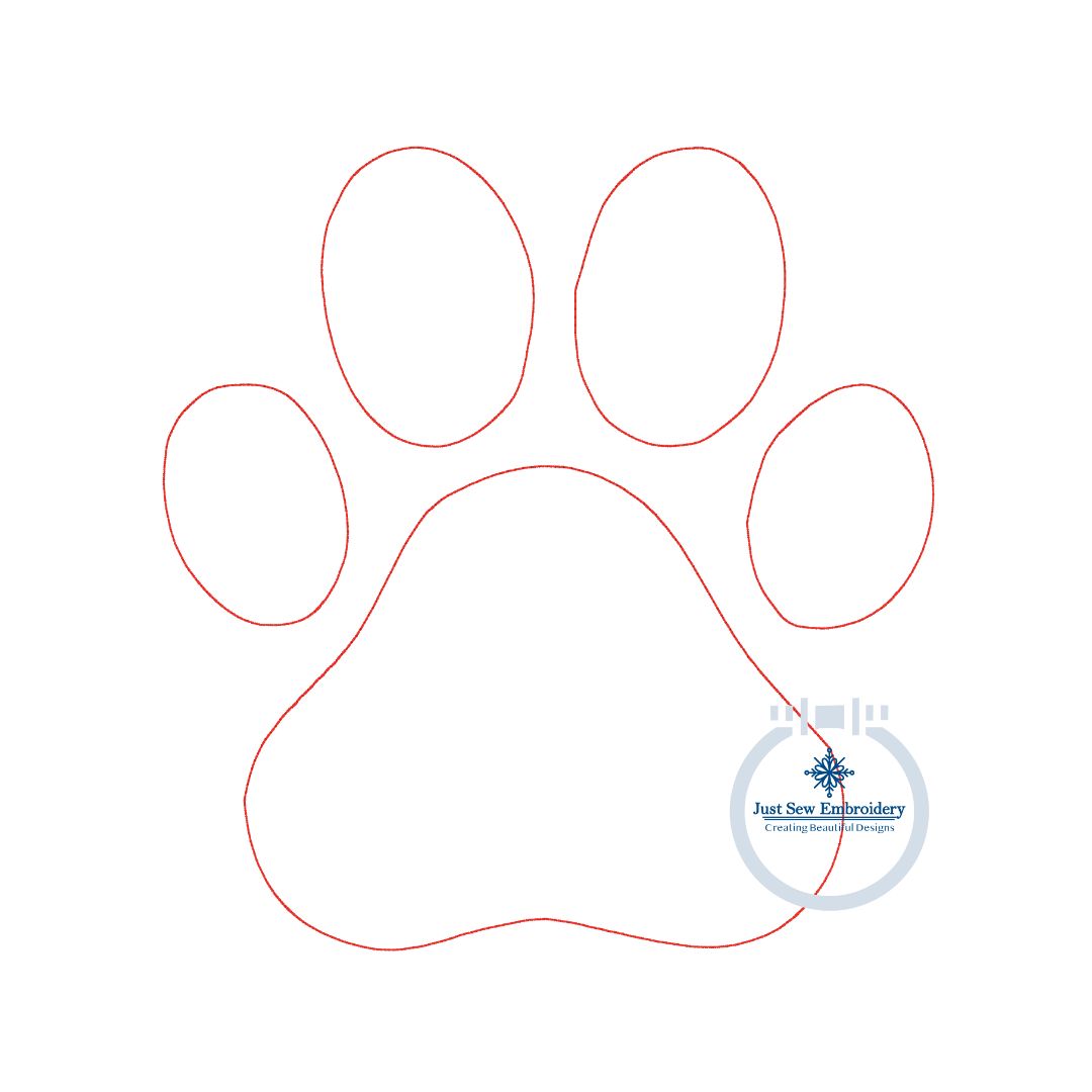 Paw Print Raggy Applique Embroidery Design Bean Edge Stitch Six Sizes 4 inch, 5 inch, 6 inch, 7 inch, 8 inch, and 9 inch.
