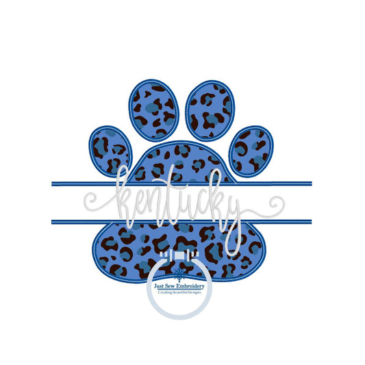 Paw Print Applique Embroidery Split Design Satin and Zigzag Edge Stitch Five Sizes 5x7, 8x8, 6x10, 7x12, and 8x12 does NOT INCLUDE FONT