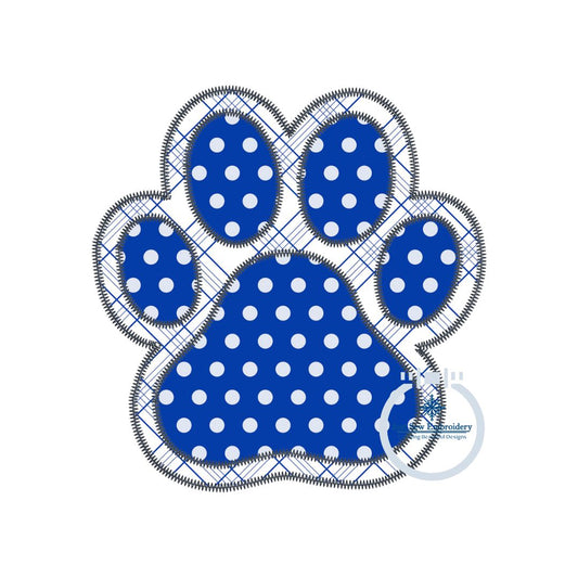 Paw Print Applique Embroidery Design Two Layer Zigzag Edge Stitch Five Sizes 4 inch, 5 inch, 6 inch, 7 inch, and 8 inch