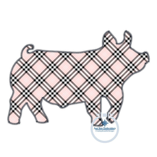 Pig Silhouette Zigzag Applique Embroidery Design in Four Sizes 4x4, 5x7, 6x10, 8x12 hoop