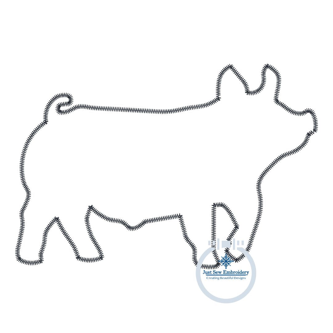 Pig Silhouette Zigzag Applique Embroidery Design in Four Sizes 4x4, 5x7, 6x10, 8x12 hoop