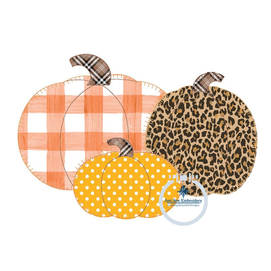Pumpkin Trio Applique Machine Embroidery Design Blanket Stitch Edge Five Sizes 5x7, 8x8, 6x10, 7x12, 8x12 Hoop