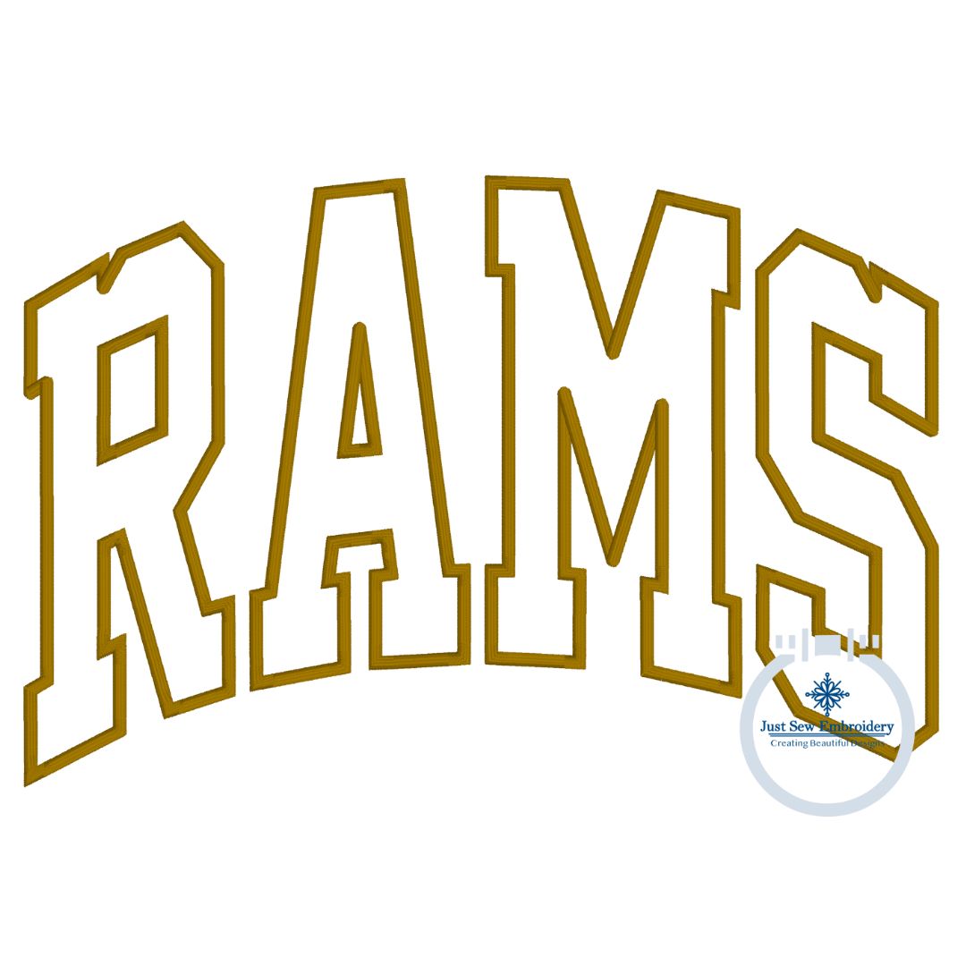 RAMS Arched Satin Applique Embroidery Embroidery Design Satin Edge Five Sizes 5x7, 6x10, 8x8, 7x12, and 8x12 Hoop