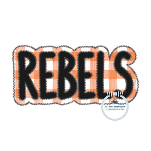 REBELS Two Layer Applique Embroidery Design Machine Embroidery Two Color ZigZag Edge Four Sizes 5x7, 6x10, 8x8, 8x12 Hoop