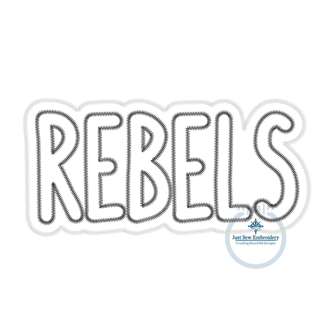 REBELS Two Layer Applique Embroidery Design Machine Embroidery Two Color ZigZag Edge Four Sizes 5x7, 6x10, 8x8, 8x12 Hoop