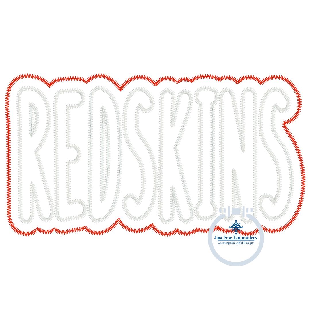 REDSKINS Two Layer Applique Embroidery Design Machine Embroidery Two Color ZigZag Edge Four Sizes 5x7, 6x10, 8x8, 7x12 Hoop