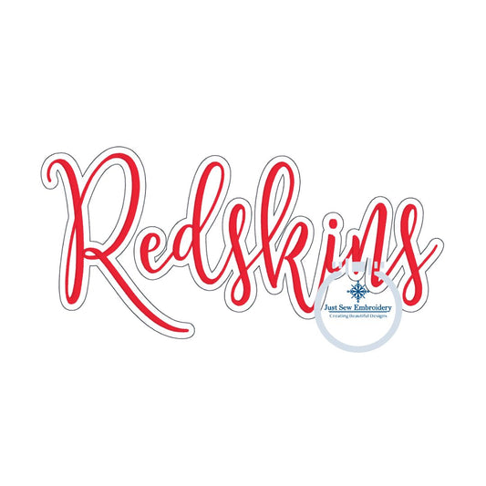 Redskins Embroidered Satin Stitch With Bean Stitch Outline Design Machine Embroidery Four Sizes 5x7, 8x8, 6x10, 7x12 Hoop