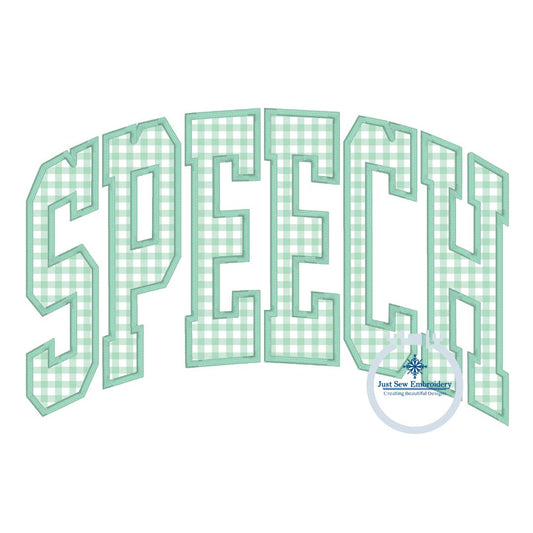 SPEECH Arched Satin Applique Embroidery Speech Therapist Pathologist Design Four Sizes 8x8, 6x10, 7x12, 8x12 Hoops