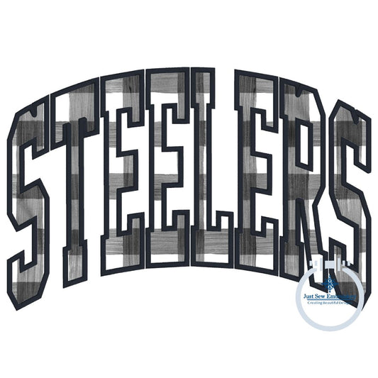 STEELERS Arched Applique Embroidery Design Machine Embroidery Satin Edge Three Sizes 6x10, 7x12, and 8x12 Hoop
