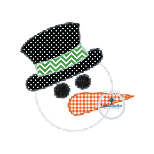 Snowman with Hat Zigzag Applique Machine Embroidery Design Five Sizes 5x7, 6x10, 7x12, 8x8, 8x12 Hoop