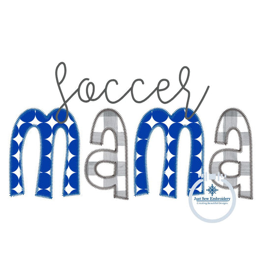 Soccer MAMA Raggy and Zigzag Applique Machine Embroidery Design Two Sizes 6x10 Hoop and 8x12 Hoop
