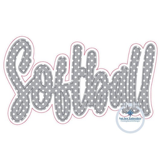 Softball Double Raggy Applique Machine Embroidery Design Four Sizes 5x7, 8x8, 6x10, and 7x12 Hoop