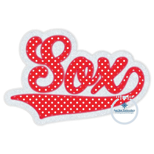 Sox Two Layer Zigzag Script Design Machine Embroidery Four Sizes 5x7, 6x10, 8x8, 8x12 Hoop