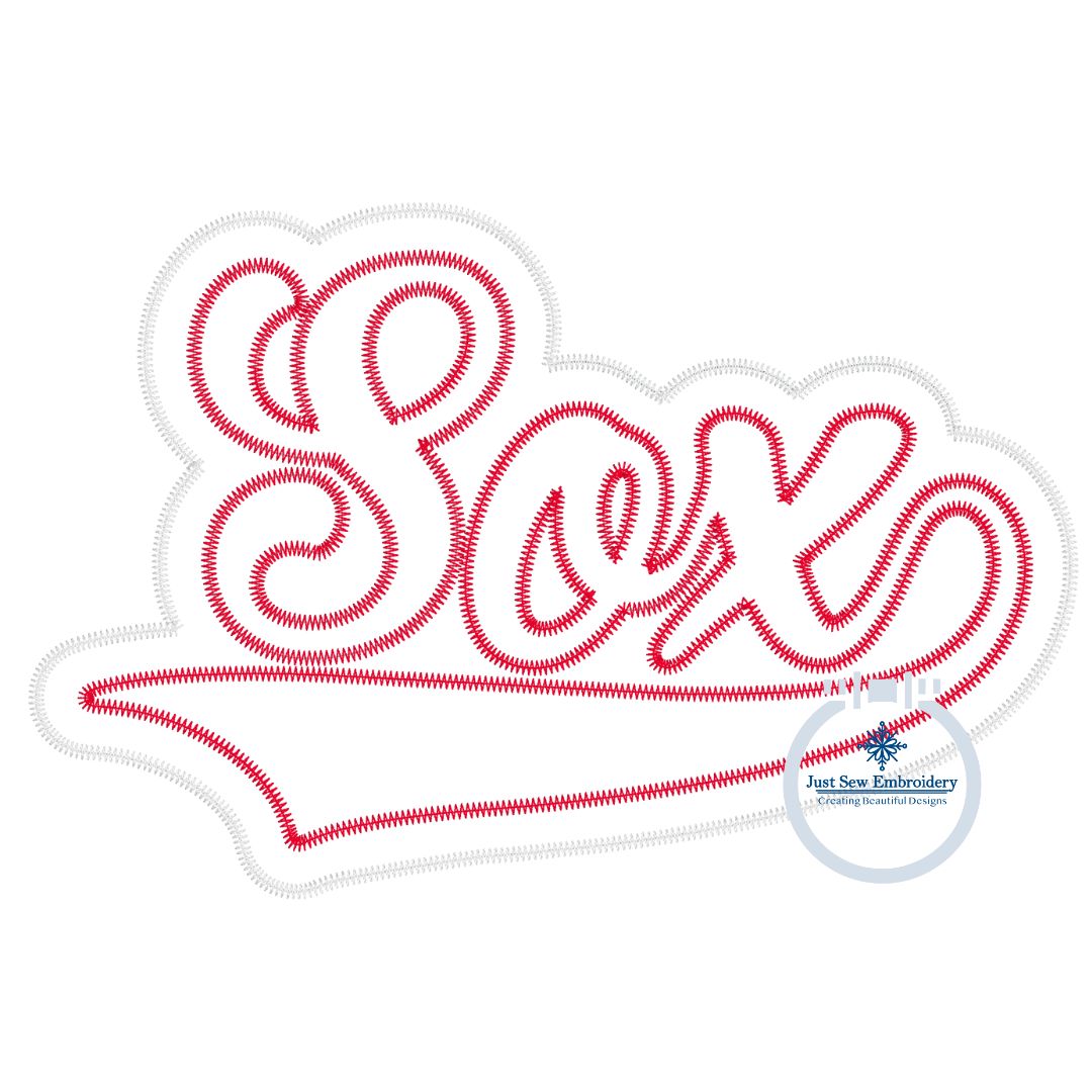 Sox Two Layer Zigzag Script Design Machine Embroidery Four Sizes 5x7, 6x10, 8x8, 8x12 Hoop