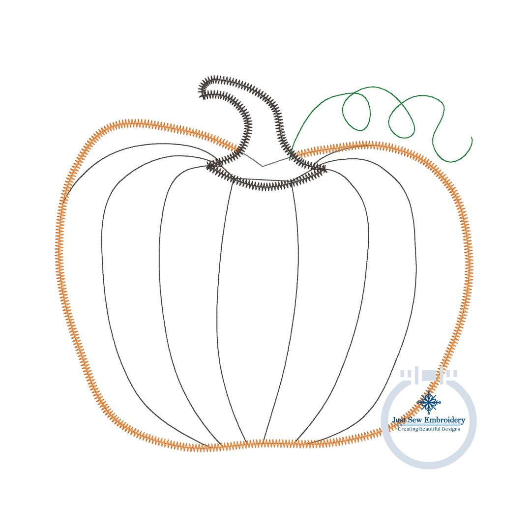 Squatty Pumpkin Zigzag Applique Machine Embroidery Design Four Sizes 4x4, 5x7, 6x10, and 8x12 Hoop
