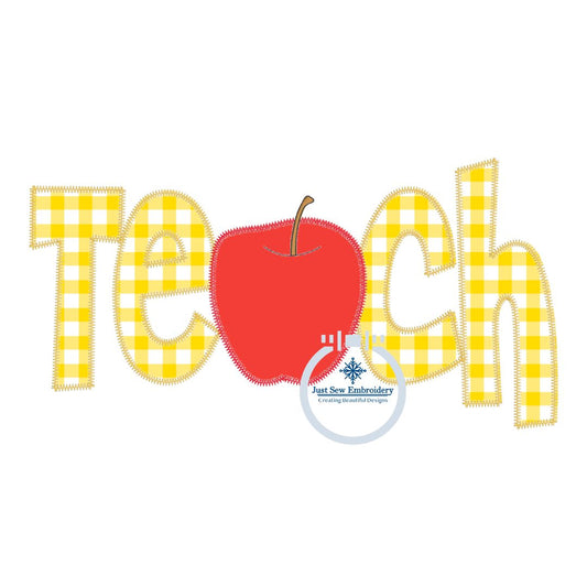TEACH Apple Applique Embroidery Teacher Shirt Design Cute 3 Sizes 8x12 6x10 5x7