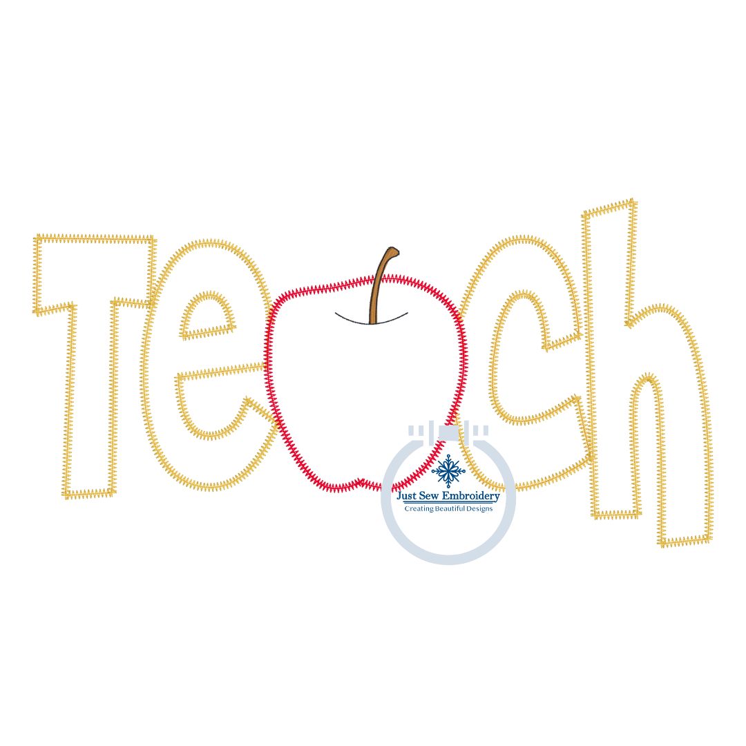 TEACH Apple Applique Embroidery Teacher Shirt Design Cute 3 Sizes 8x12 6x10 5x7