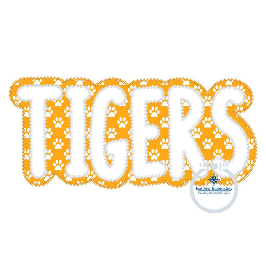 TIGERS Two Layer Design Applique Machine Embroidery Two Color ZigZag Edge 8x12 Hoop
