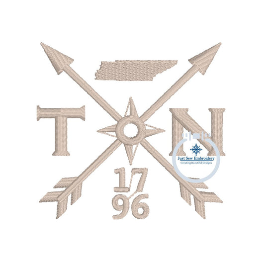 TN 1796 Arrow Embroidery Design Left Chest Hat 4x4 Tennessee Compass Machine Embroidery