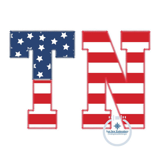 TN Applique Zigzag Embroidery American Flag Five Sizes Hat hoop, 4x4, 5x7, 6x10, and 8x12 Hoop
