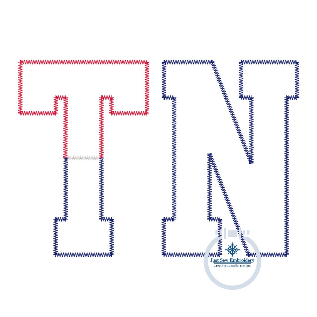 TN Applique Zigzag Embroidery American Flag Five Sizes Hat hoop, 4x4, 5x7, 6x10, and 8x12 Hoop