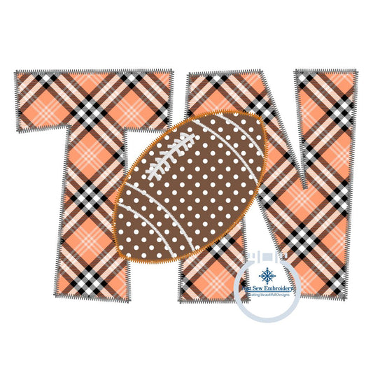 TN Tennessee Football Applique Embroidery Zigzag Stitch Four Sizes 5x7, 8x8, 6x10, and 8x12 Hoop