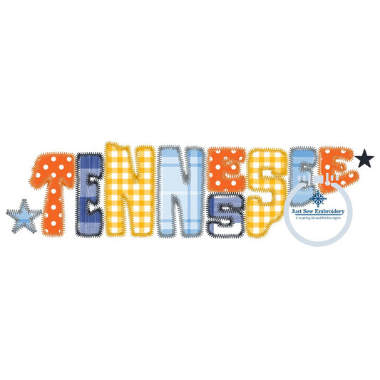 Tennessee Applique Embroidery State Shaped Letters Zigzag Stitch Two Sizes 6x10 and 7x12 Hoop