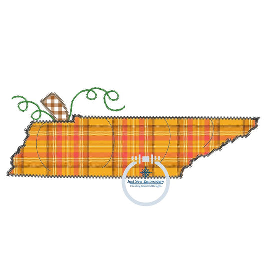 Tennessee Pumpkin Zigzag Applique Machine Embroidery Design Four Sizes 5x7, 8x8, 6x10, 8x12 Hoop TN