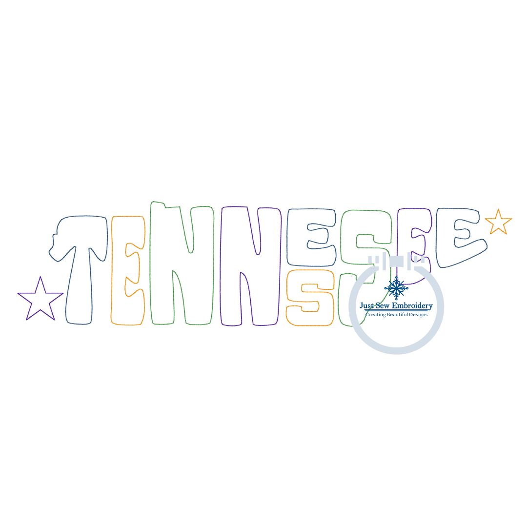 Tennessee Applique Embroidery State Shaped Letters Raggy Bean Stitch Four Sizes 5x7, 8x8, 6x10, and 7x12 Hoop