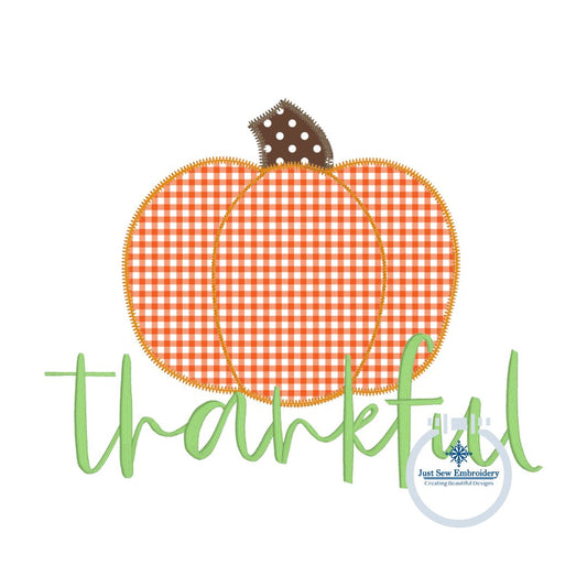 Thankful Pumpkin Applique Machine Embroidery Design ZigZag Fall Thanksgiving Design One Size to fit 8x12 Hoop