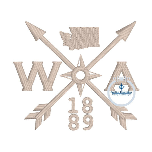 WA 1889 Compass Arrow Embroidery Design Washington Hat Machine Embroidery
