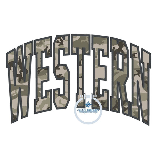 WESTERN Arched Satin Applique Embroidery Design Four Sizes 5x7, 8x8, 6x10, and 8x12 Hoop