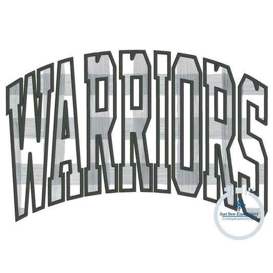 WARRIORS Arched Applique Embroidery Machine Embroidery Satin Stitch Edge Three Sizes 6x10, 7x12, and 8x12 Hoop