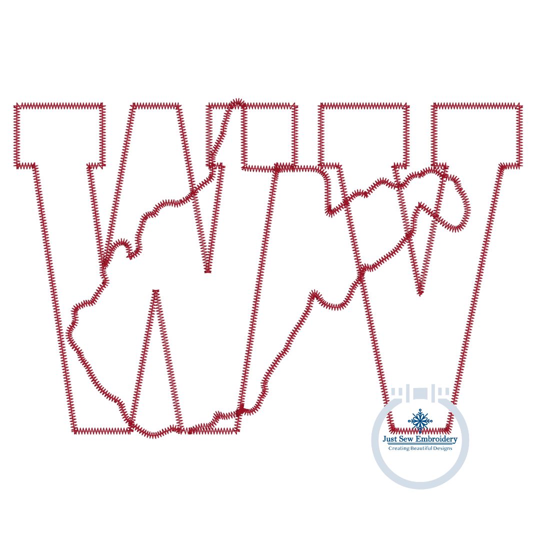 WV State Knockout Applique Embroidery ZigZag Edge West Virginia Five Sizes 5x7, 8x8, 6x10, 7x12, and 8x12 Hoop