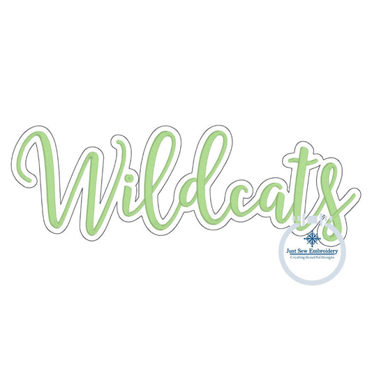 Wildcats Embroidered Script Satin Stitch with Bean Stitch Outline Design Four Sizes 5x7, 8x8, 6x10, and 8x12 Hoop