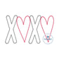 XOXO Hearts Zigzag Applique Embroidery Design Valentine's Day Five Sizes 4x4, 5x7, 8x8, 6x10, 7x12