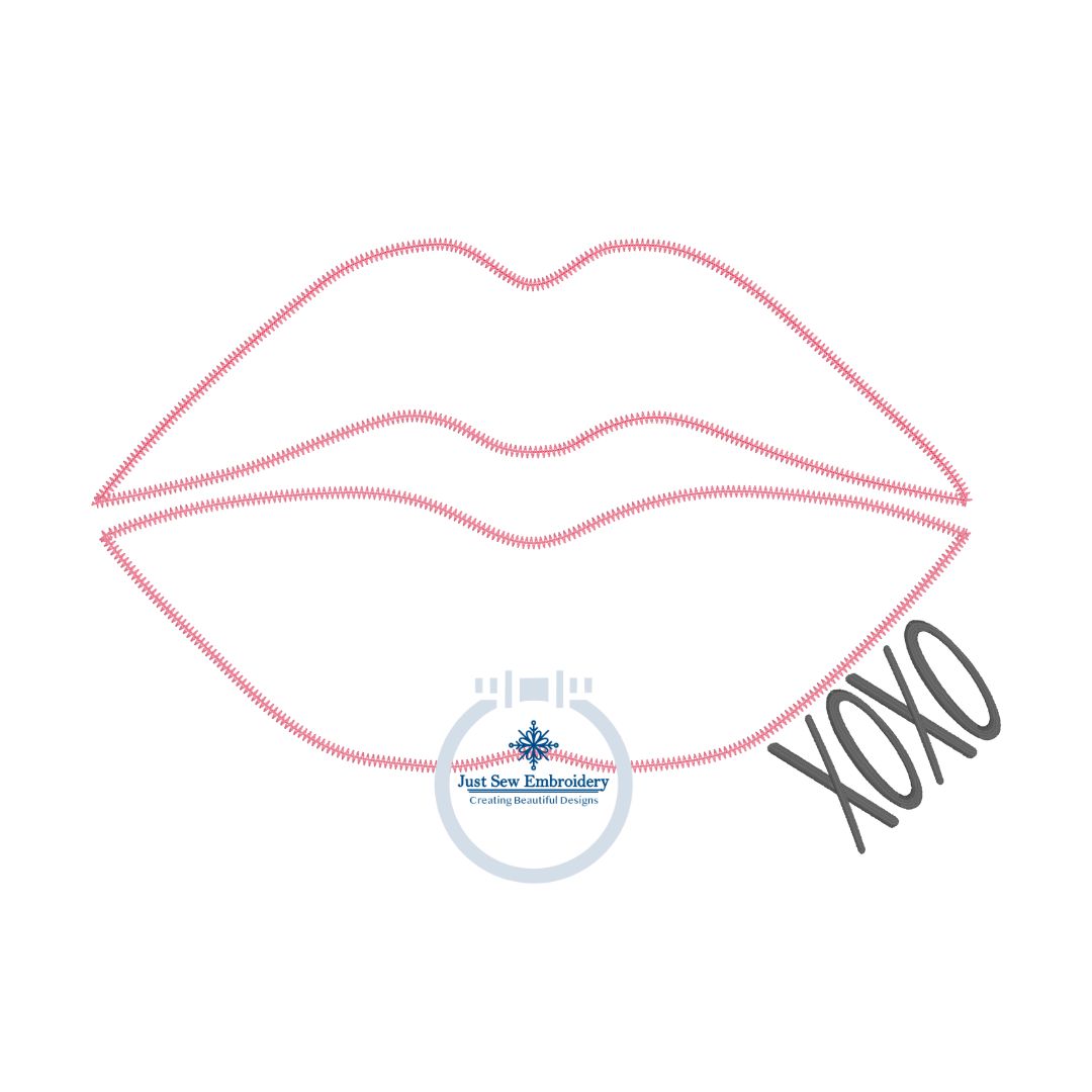 Lips ZZ XOXO Applique Embroidery Design Valentine's Day 8x12