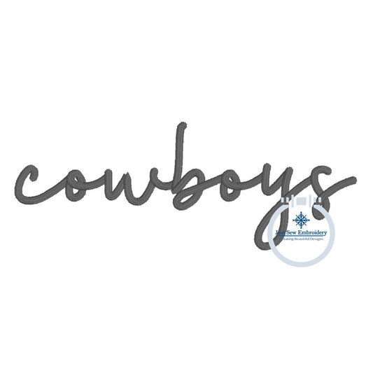 Cowboys Satin Script Embroidery Design Two Sizes 4x4 and Hat Hoop