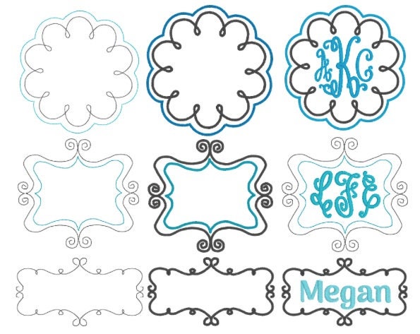 Monogram Frames Whimsical Embroidery 4x4 Name Borders 3 Designs 2 Stitch Styles Total 6 Designs