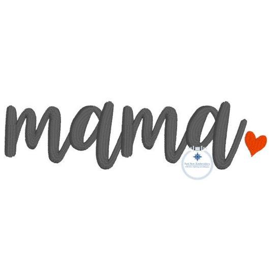 Mama Heart Embroidery Script Design in Two Sizes: Left Chest 4x4 and Hat Hoop
