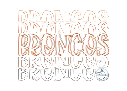 Broncos Embroidered Bean Stitch Repeat Design Five Sizes 4x4, 5x7, 8x8, 6x10, and 8x12 Hoop