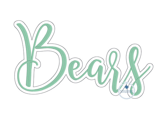 BEARS Satin Stitch Script Machine Embroidery Design Two Color Four Sizes 5x7, 6x10, 8x8, 8x12 Hoop