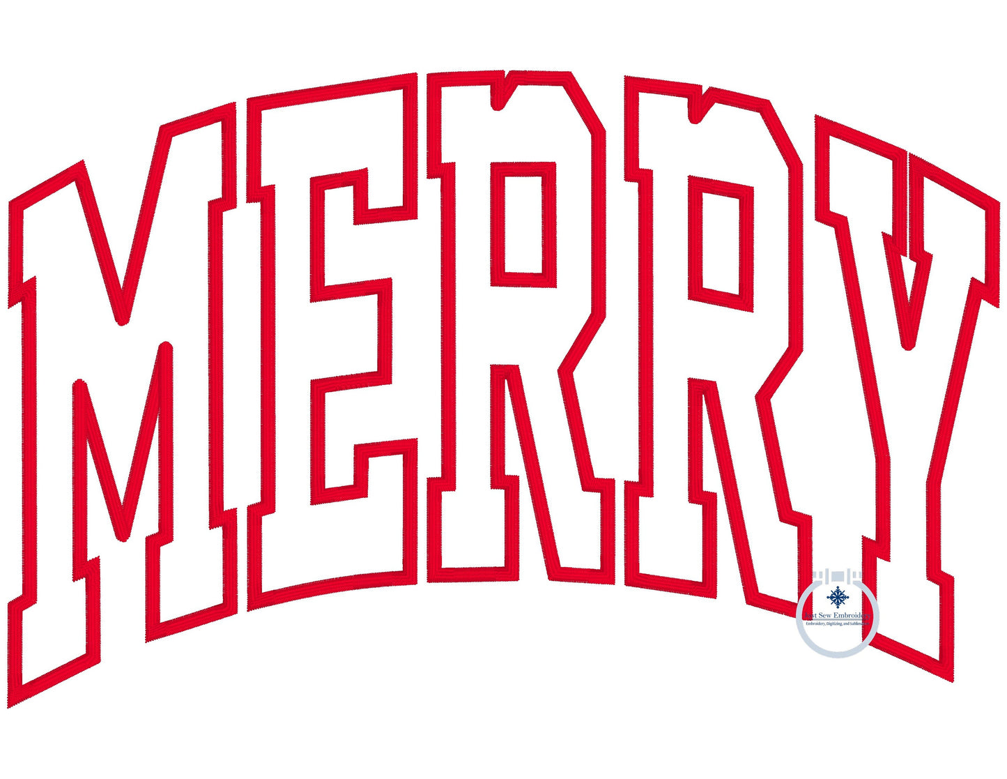 Merry Christmas Arched Applique Machine Embroidery Design with Satin Edge Stitch Four Sizes 5x7, 8x8, 6x10, 8x12 Hoop