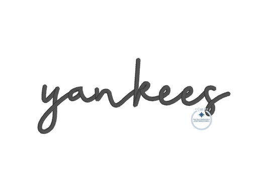 Yankeess Satin Script Embroidery Design Two Sizes 4x4 and Hat Hoop - Justsewembroidery